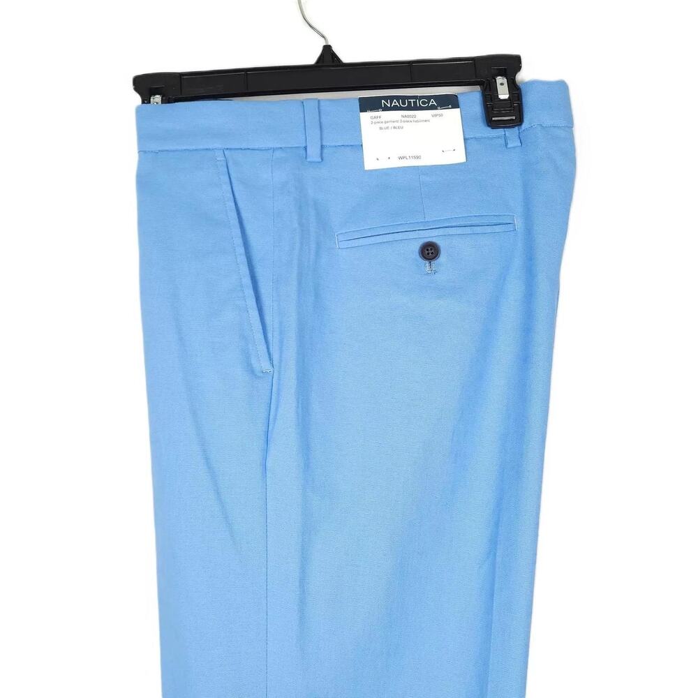 Nautica Mens Modern Fit 2 Piece Suit 36R 30x32 Light Blue Stretch Linen Cotton - Picture 6 of 10